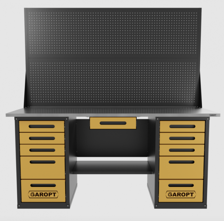 Верстак двухтумбовый 5 ящиков /5 ящиков с ящиком и двумя экранами 1800*700 желтый GAROPT, GT1800Y1Y5Y5PP2.yell Верстак двухтумбовый 5 ящиков /5 ящиков с ящиком и двумя экранами 1800*700 желтый GAROPT, GT1800Y1Y5Y5PP2.yell