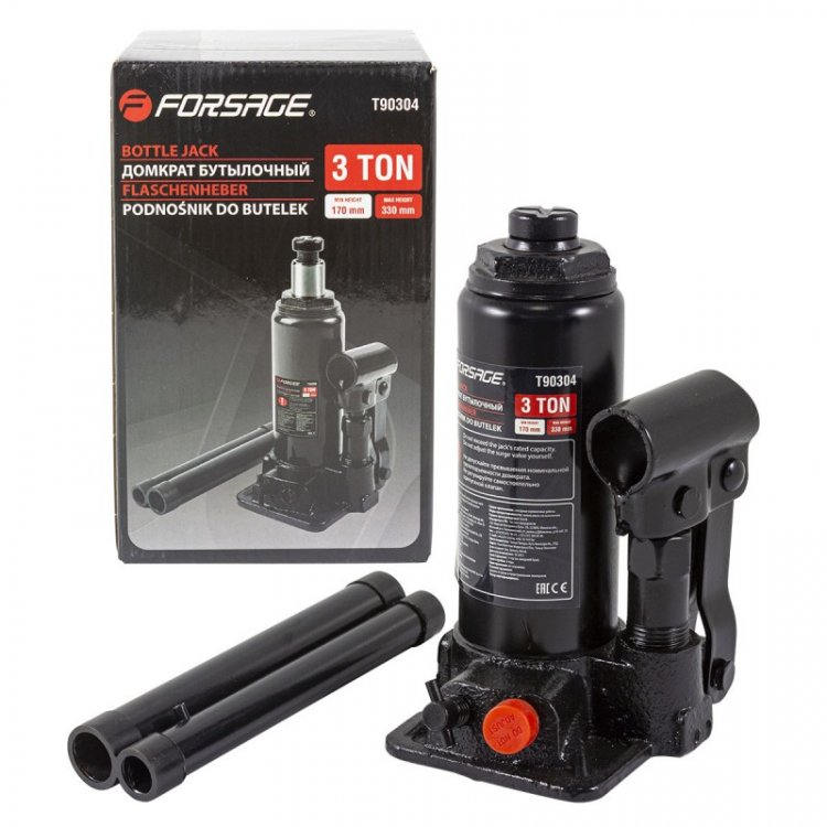 Домкрат гидравлический бутылочный, 3т (с предохранительным клапаном, минимальная высота: 180 мм, ход штока: 105 мм, ход винта: 60 мм, максимальная выс Домкрат гидравлический бутылочный, 3т (с предохранительным клапаном, минимальная высота: 180 мм, ход штока: 105 мм, ход винта: 60 мм, максимальная выс