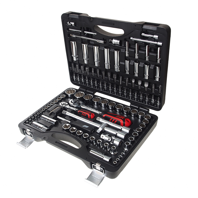 Набор инструмента головок торцевых и вставок 1/4" & 1/2" 12-гранных (в кейсе) 110 предметов Набор инструмента головок торцевых и вставок 1/4" & 1/2" 12-гранных (в кейсе) 110 предметов