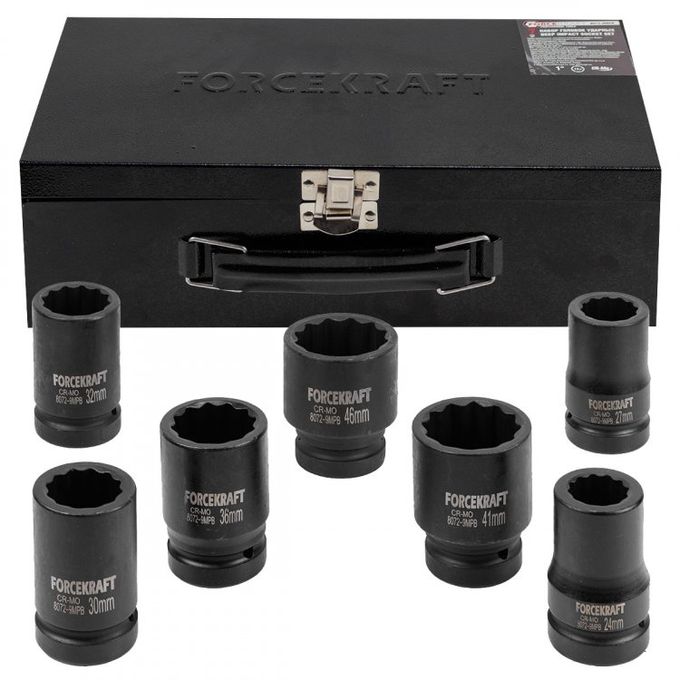 Набор головок ударных глубоких 1" 7пр. (12гр.) (24,27,30,32,36,41,46мм)