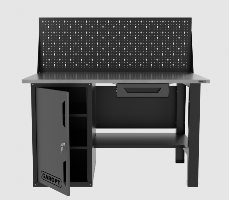 Верстак однотумбовый с ящиком и экраном 1400*700 GAROPT серый, GT1400STDY1PP.grey