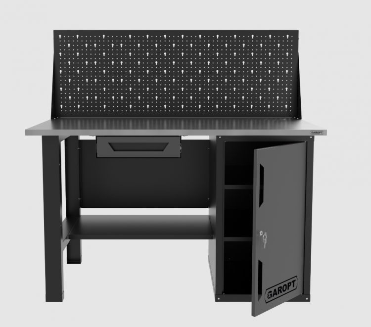 Верстак однотумбовый с ящиком и экраном 1400*700 GAROPT серый, GT1400STDY1PP.grey