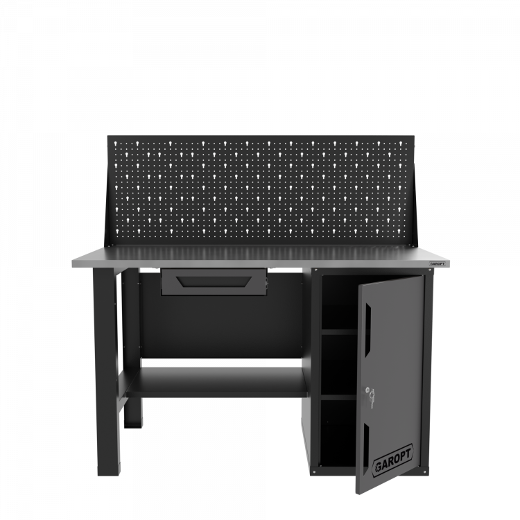 Верстак однотумбовый с ящиком и экраном 1400*700 GAROPT серый, GT1400STDY1PP.grey