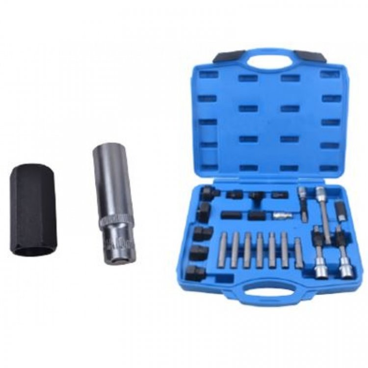 Набор для снятия шкивов генераторов:1/2" биты: М10, Т50х110мм, 10мм; биты: М8, М10, Н8, Н10, Т40, Т50x75мм; битодержатель 1/2"хF10мм, (24пр.) в кейсе.