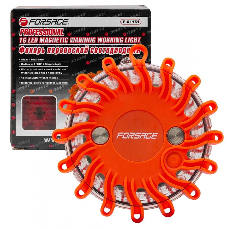 Фонарь переносной светодиодный с магнитом (9 световых режимов, 16 LED, 1хCR23)