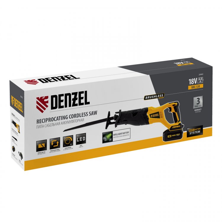 Пила сабельная аккумуляторная бесщет BRC-120,  18В Li-Ion// Denzel