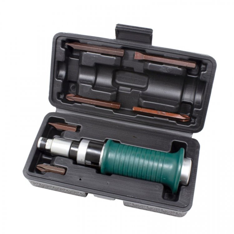 Отвертка ударная с защитной рукояткой, набором бит и адаптером,8пр.1/2"(F)х5/16"(F) (PH3х35мм; PH3х70мм-2шт; SL9х35мм; SL9х70мм-2шт),в кейсе