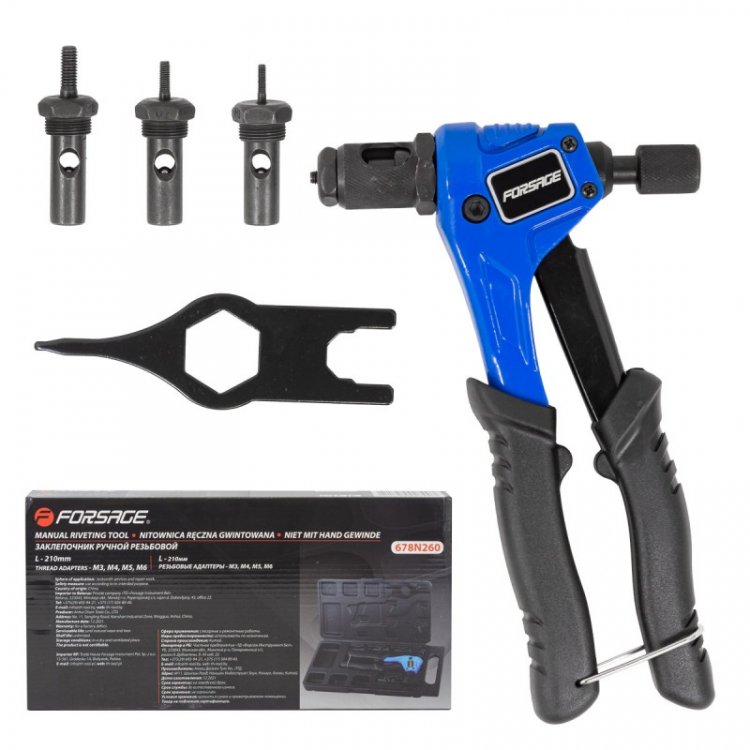 Заклепочник ручной резьбовой (L-210мм, резьбовые адаптеры: М3, М4, М5, М6) Заклепочник ручной резьбовой (L-210мм, резьбовые адаптеры: М3, М4, М5, М6)