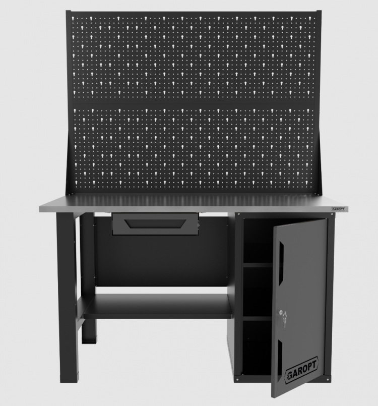 Верстак однотумбовый с ящиком и двумя экранами 1400*700 GAROPT серый, GT1400STDY1PP2.grey