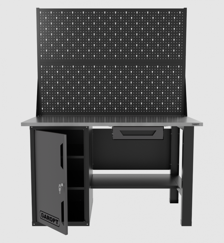 Верстак однотумбовый с ящиком и двумя экранами 1400*700 GAROPT серый, GT1400STDY1PP2.grey