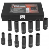 Набор головок ударных глубоких 12пр.,1/2" 6гр.(10,12-19,21,22,24мм), в металлическом кейсе Набор головок ударных глубоких 12пр.,1/2" 6гр.(10,12-19,21,22,24мм), в металлическом кейсе