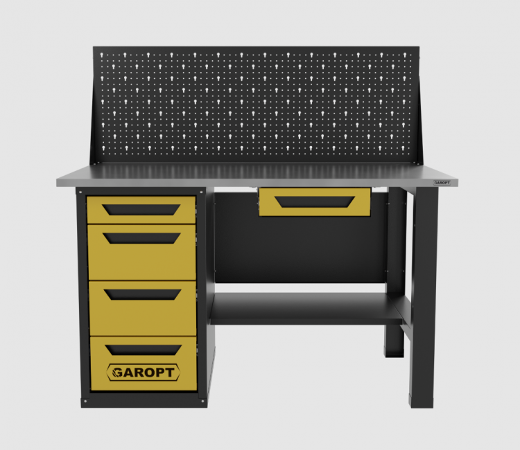 Верстак с ящиком однотумбовый 4 ящика с экраном желтый 1400*700 Garopt, GT1400STY1Y4PP.yell