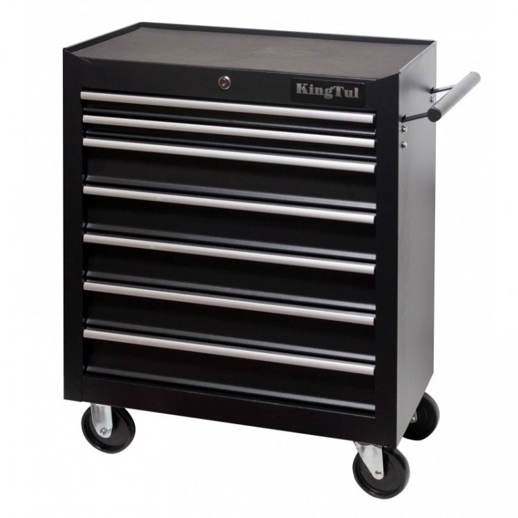 Тележка инструментальная 7-ми полочная, 670х620х330 (полки:505х280х30-2шт, 505х280х80-5шт, прорезиненные вкладки в полки и на рабочий стол-8шт)черная