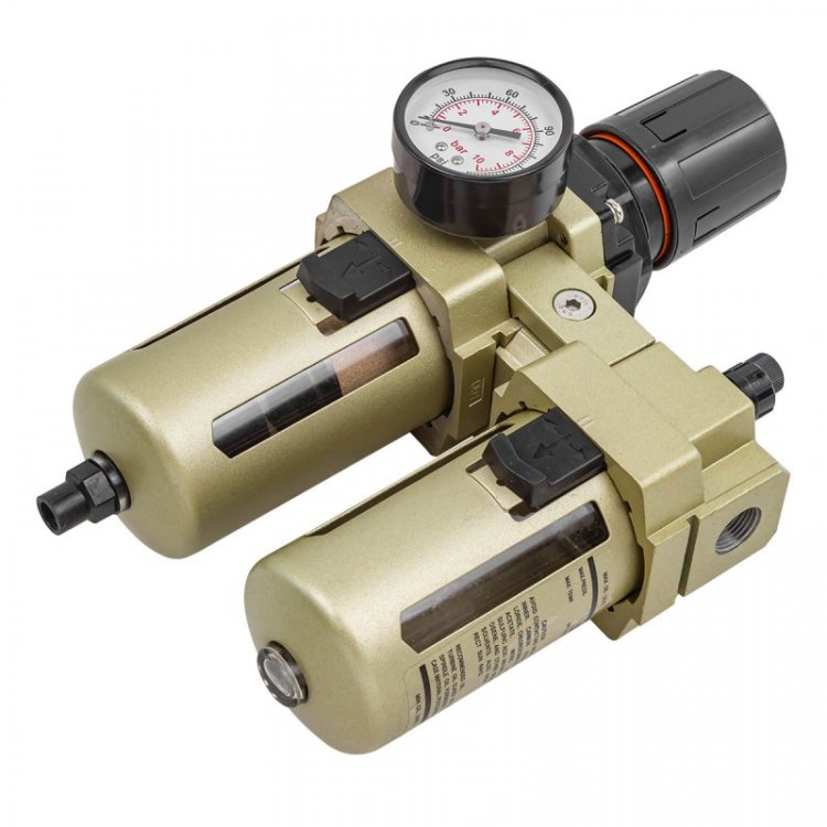 Блок подготовки воздуха 3/4"(фильтр-регулятор+лубрикатор, автоматич.слив)(10Мк, 3000 л/мин, 0-10bar,раб. температура 5°-60°) Блок подготовки воздуха 3/4"(фильтр-регулятор+лубрикатор, автоматич.слив)(10Мк, 3000 л/мин, 0-10bar,раб. температура 5°-60°)