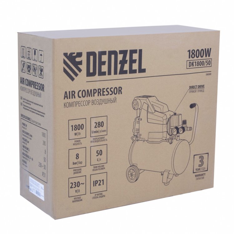 Компрессор воздушный  DK1800/50,Х-PRO 1,8 кВт, 280л/мин, 50л// Denzel Компрессор воздушный  DK1800/50,Х-PRO 1,8 кВт, 280л/мин, 50л// Denzel