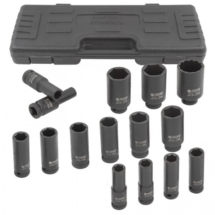 Набор головок ударных глубоких 15пр.,1/2" 6гр.(10,12-17,19,21,22,24,27,30,32мм,36мм-12гр), в пластиковом кейсе