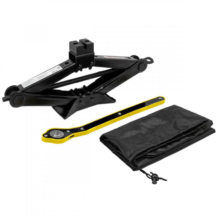 Домкрат механический "ромб" 2т с резиновой накладкой(H min 115мм, H max 405мм, длина в слож. виде 400мм) в водоотталк.чехле с трещот.рукояткой 335мм