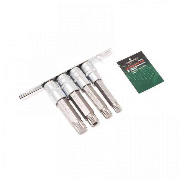 Набор головок-бит Spline 12-лучевых, 4 пр(М12,М14,М16 с отверстием, М18; L-100мм) 1/2", на планке