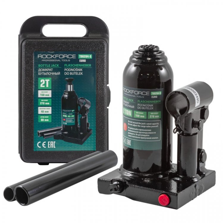 Домкрат бутылочный  2т с клапаном (высота подхвата - 150мм, высота подъема - 278мм, ход штока - 80мм, ход винта-48мм)в кейсе Домкрат бутылочный  2т с клапаном (высота подхвата - 150мм, высота подъема - 278мм, ход штока - 80мм, ход винта-48мм)в кейсе
