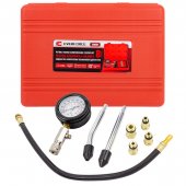 Индикатор компрессии бензинового двигателя 8пр.(0-20Bar, М10х1.0, М12х1.25, М14х1.25, М18х1.5 + 2 жестких прижимных адаптера-переходника),в кейсе