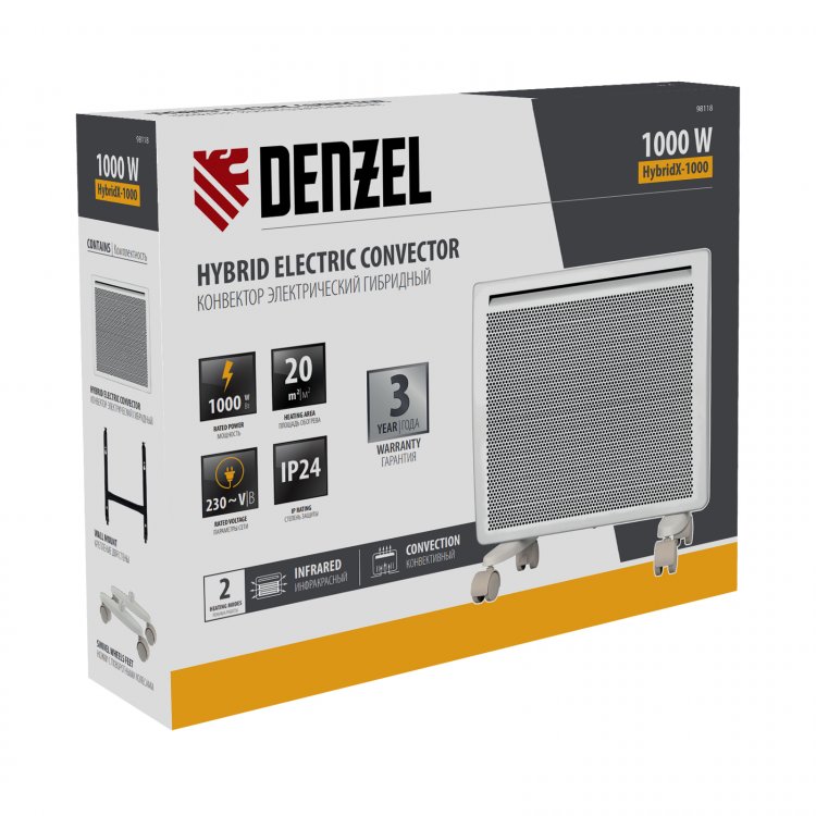 Конвектор гибридный электрический HybridX-1000, ИК нагреватель, цифровой термостат// Denzel Конвектор гибридный электрический HybridX-1000, ИК нагреватель, цифровой термостат// Denzel