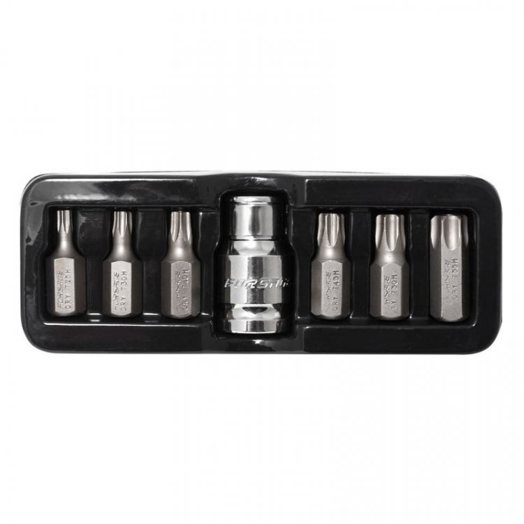 Набор бит TORX с отверстием и битодержателем,7пр.1/2"(L:30мм;Т25,Т30,Т40,Т45,Т50,Т55), в ложементе