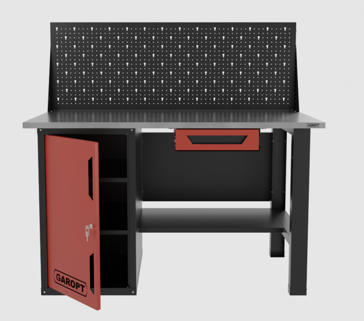 Верстак однотумбовый с ящиком и экраном 1400*700 GAROPT красный, GT1400STDY1PP.red