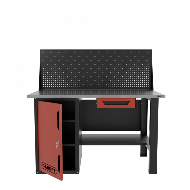 Верстак однотумбовый с ящиком и экраном 1400*700 GAROPT красный, GT1400STDY1PP.red