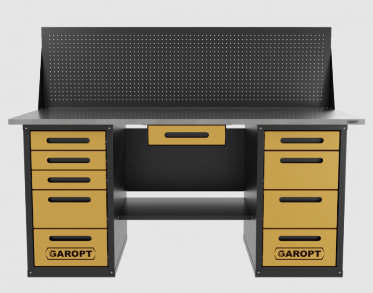 Верстак двухтумбовый 4 ящиков /5 ящиков с экраном и ящиком, 1800*700 желтый GAROPT, GT1800Y1Y4Y5PP.yell