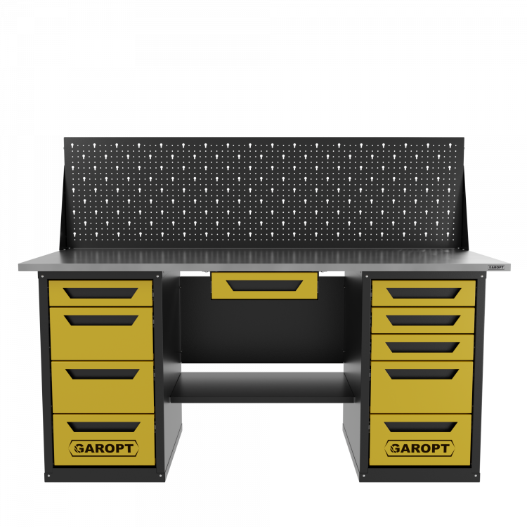 Верстак двухтумбовый 4 ящиков /5 ящиков с экраном и ящиком, 1800*700 желтый GAROPT, GT1800Y1Y4Y5PP.yell