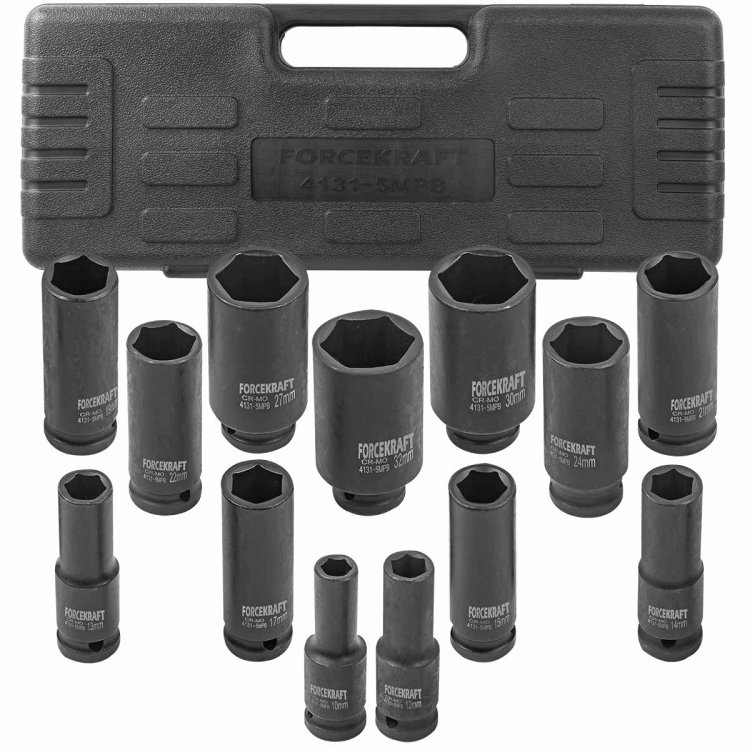 Набор головок ударных глубоких,13пр.,1/2''(10,12,13,14,15,17,19,21,22,24,27,30,32мм), в кейсе