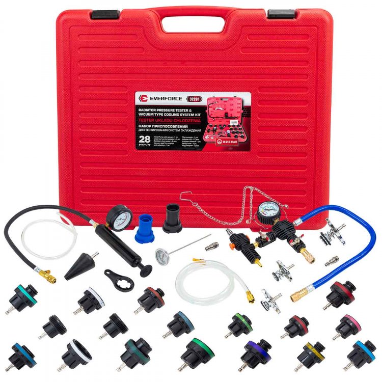 Набор приспособлений для тестирования систем охлаждения 28пр. (0-2.5bar), в кейсе Набор приспособлений для тестирования систем охлаждения 28пр. (0-2.5bar), в кейсе