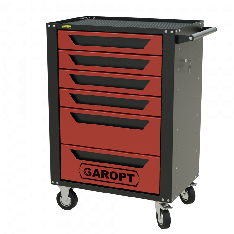 Тележка инструментальная Garopt 6 ящиков КРАСНАЯ, центральный замок, увеличенные колеса, доводчики, GAROPT Серия "High", высота 1040мм Тележка инструментальная Garopt 6 ящиков КРАСНАЯ, центральный замок, увеличенные колеса, доводчики, GAROPT Серия "High", высота 1040мм