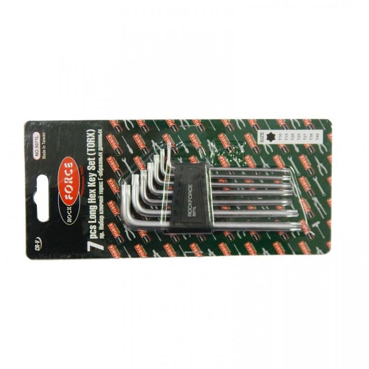 Набор ключей TORX Г-образных длинных, 7пр.(Т10,Т15,Т20,Т25,Т27,Т30,Т40) в пластиковом держателе
