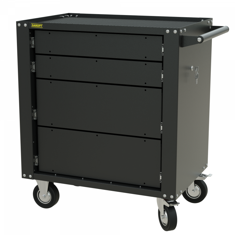 GTS4 Тележка инструментальная Garopt 4 ящиков БЕЗ ЦВЕТОВЫХ ФАСАДОВ, центральный замок, увеличенные колеса, доводчики, GAROPT  Серия "Standart"