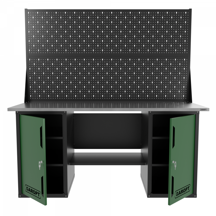 Верстак двухтумбовый с двумя экранами, зеленый 1800*700 Garopt, GT1800DDPP2.green