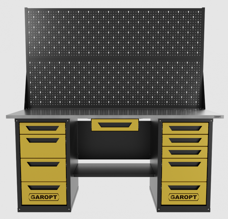 Верстак двухтумбовый 4 ящиков /5 ящиков с двумя экранами и ящиком, 1800*700 желтый GAROPT, GT1800Y1Y4Y5PP2.yell