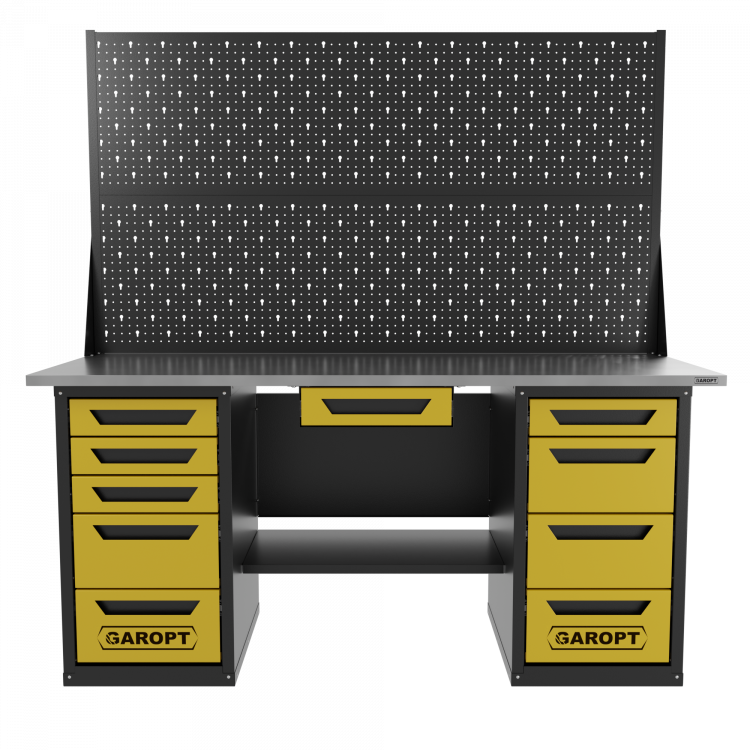 Верстак двухтумбовый 4 ящиков /5 ящиков с двумя экранами и ящиком, 1800*700 желтый GAROPT, GT1800Y1Y4Y5PP2.yell