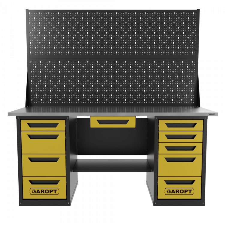 Верстак двухтумбовый 4 ящиков /5 ящиков с двумя экранами и ящиком, 1800*700 желтый GAROPT, GT1800Y1Y4Y5PP2.yell