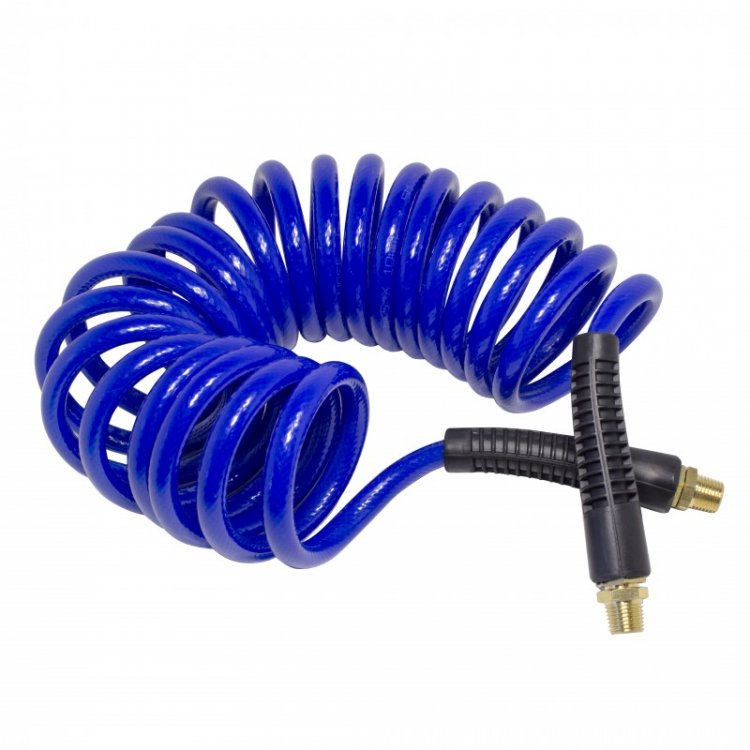 Шланг витой полиуретановый 6.5 х 10мм х 5м с резьбовыми наконечниками 1/4"(для воздуха) Шланг витой полиуретановый 6.5 х 10мм х 5м с резьбовыми наконечниками 1/4"(для воздуха)