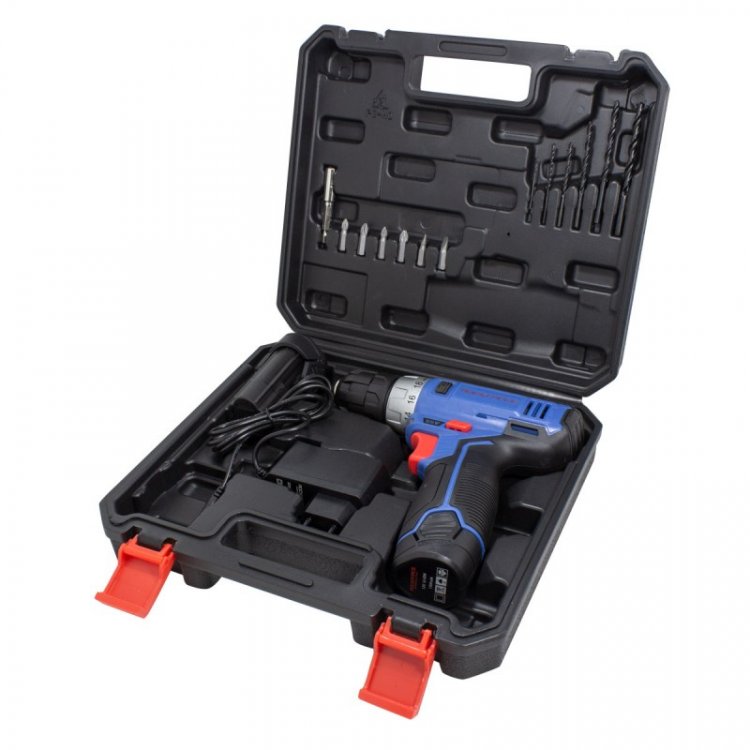 Шуруповерт аккумуляторный 12V,1.3Ah патрон 0,8-10мм(2 шт Li-ion, индикатор зарядки .сверло 1.5,2,3,4,5,6мм.биты PH1,2 PZ1,2,SL5,6 и битодержатель) в к