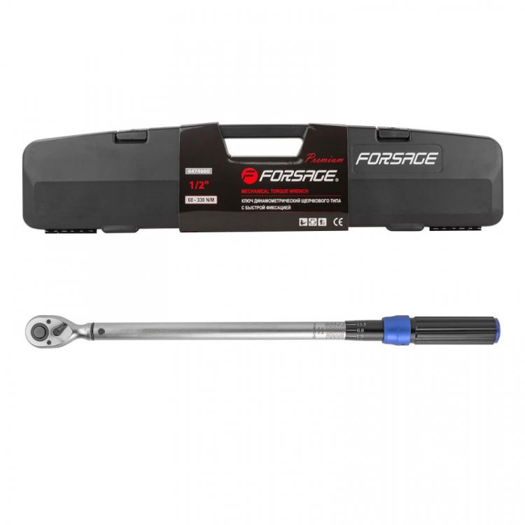 Ключ динамометрический щелчкового типа с быстрой фиксацией "Premium" 60-330Нм,1/2",в пластиковом кейсе