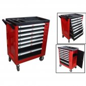 Тележка инструментальная 7-ми полочная (красная), с дополнительной боковой секцией, 600х840х980 (полки:65х400х530-5шт,140х400х530мм-2шт)