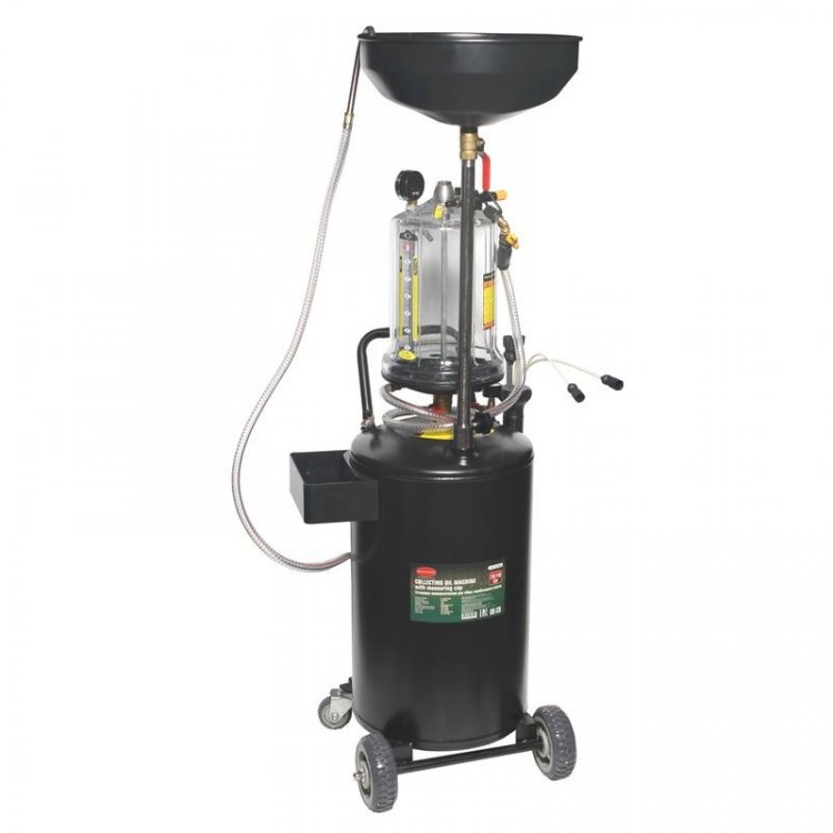 Установка пнев.-ая для удаления отраб. масла перекатная с индикатором запол.-ия(бак80л,предкамера10л,воронка10л,5щупов+доп.комплект адап.-в,maxt-60гр)