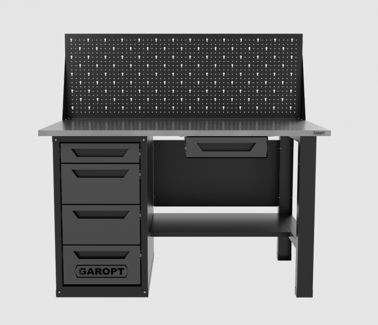 Верстак однотумбовый 4 ящика с экраном и ящиком серый 1400*700 Garopt, GT1400STY1Y4PP.grey