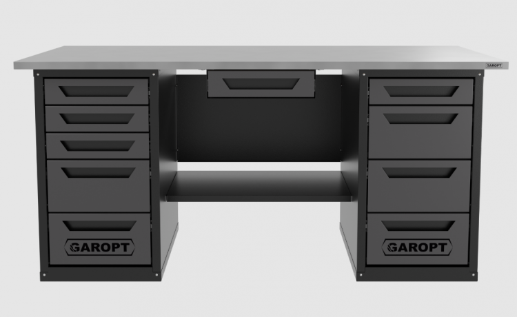 Верстак с ящиком двухтумбовый 4 ящиков /5 ящиков 1800*700 серый GAROPT, GT1800Y1Y4Y5.grey