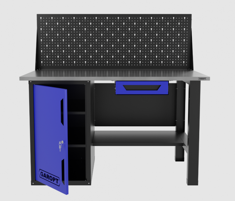 Верстак однотумбовый с ящиком и экраном 1400*700 GAROPT синий, GT1400STDY1PP.blue