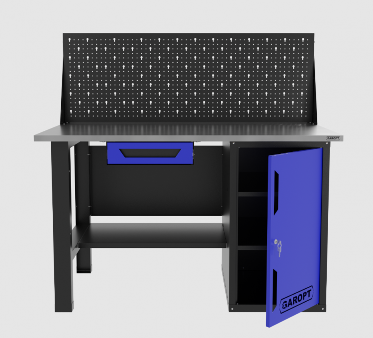 Верстак однотумбовый с ящиком и экраном 1400*700 GAROPT синий, GT1400STDY1PP.blue