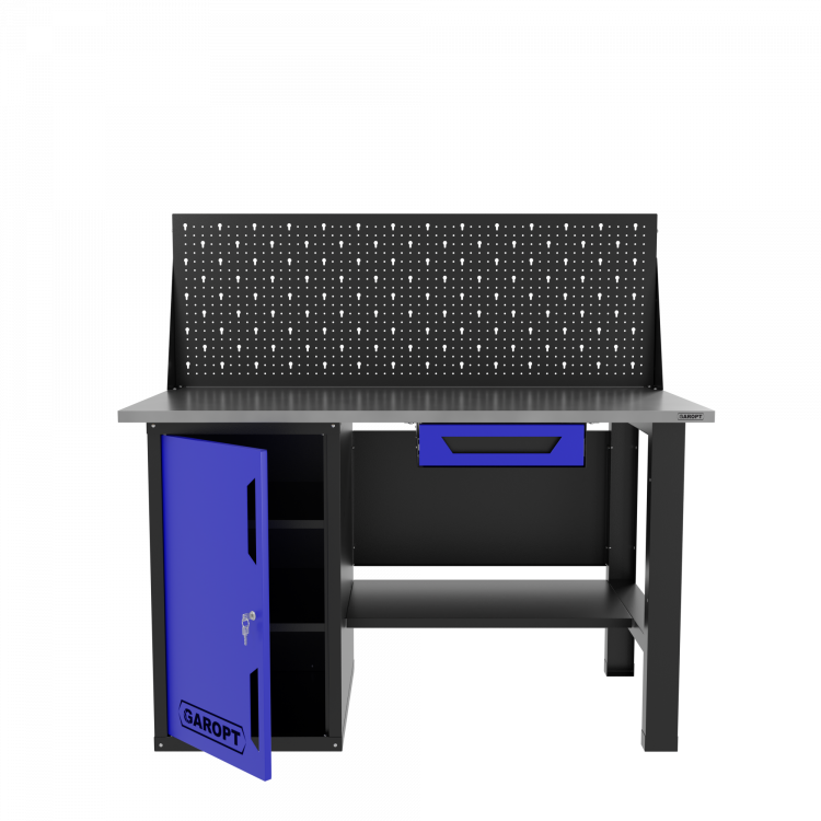 Верстак однотумбовый с ящиком и экраном 1400*700 GAROPT синий, GT1400STDY1PP.blue