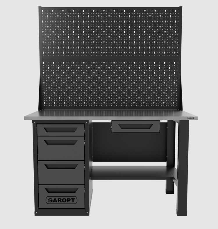 Верстак однотумбовый 4 ящика с двумя экранами и ящиком, серый 1400*700 Garopt, GT1400STY1Y4PP2.grey